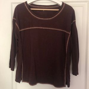 Garnet Hill burgundy, linen three-quarter sleeve with embroidery